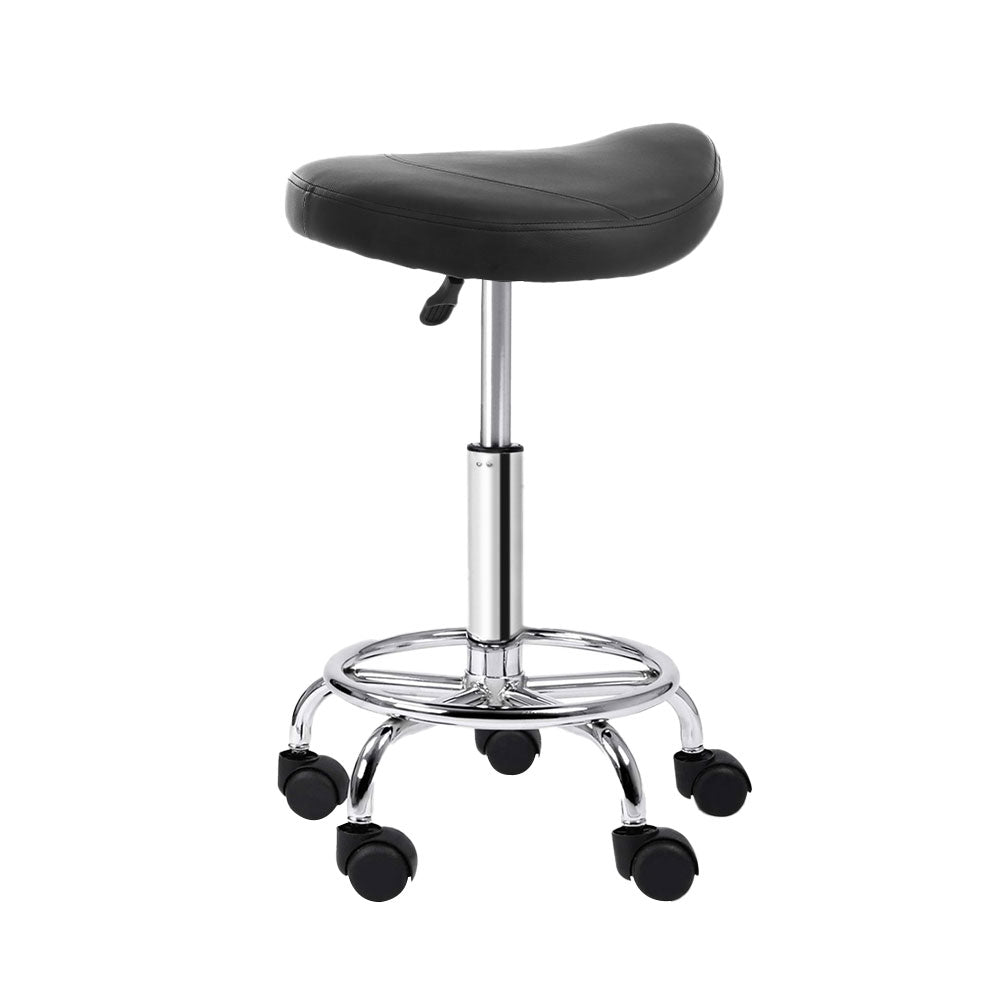 Artiss Saddle Salon Stool Black PU Swivel Barber Hair Dress Chair Hydraulic Lift - AULASH