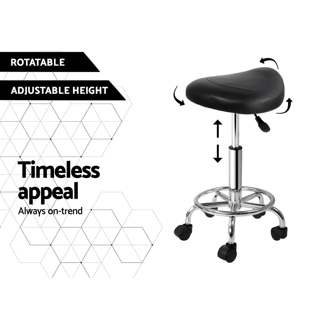 Artiss Saddle Salon Stool Black PU Swivel Barber Hair Dress Chair Hydraulic Lift - AULASH