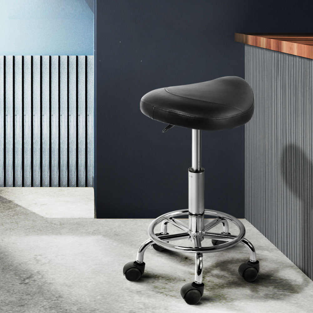 Artiss Saddle Salon Stool Black PU Swivel Barber Hair Dress Chair Hydraulic Lift - AULASH