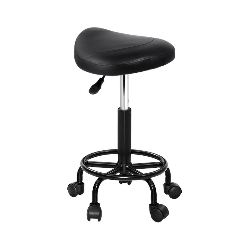 Artiss Saddle Stool Salon Chair Black Swivel Beauty Barber Hairdressing Gas Lift - AULASH