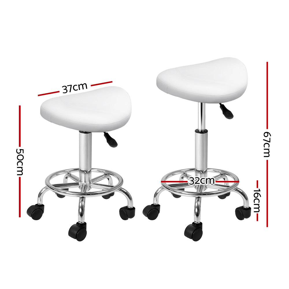 Artiss Saddle Salon Stool White PU Swivel Barber Hair Dress Chair Hydraulic Lift - AULASH