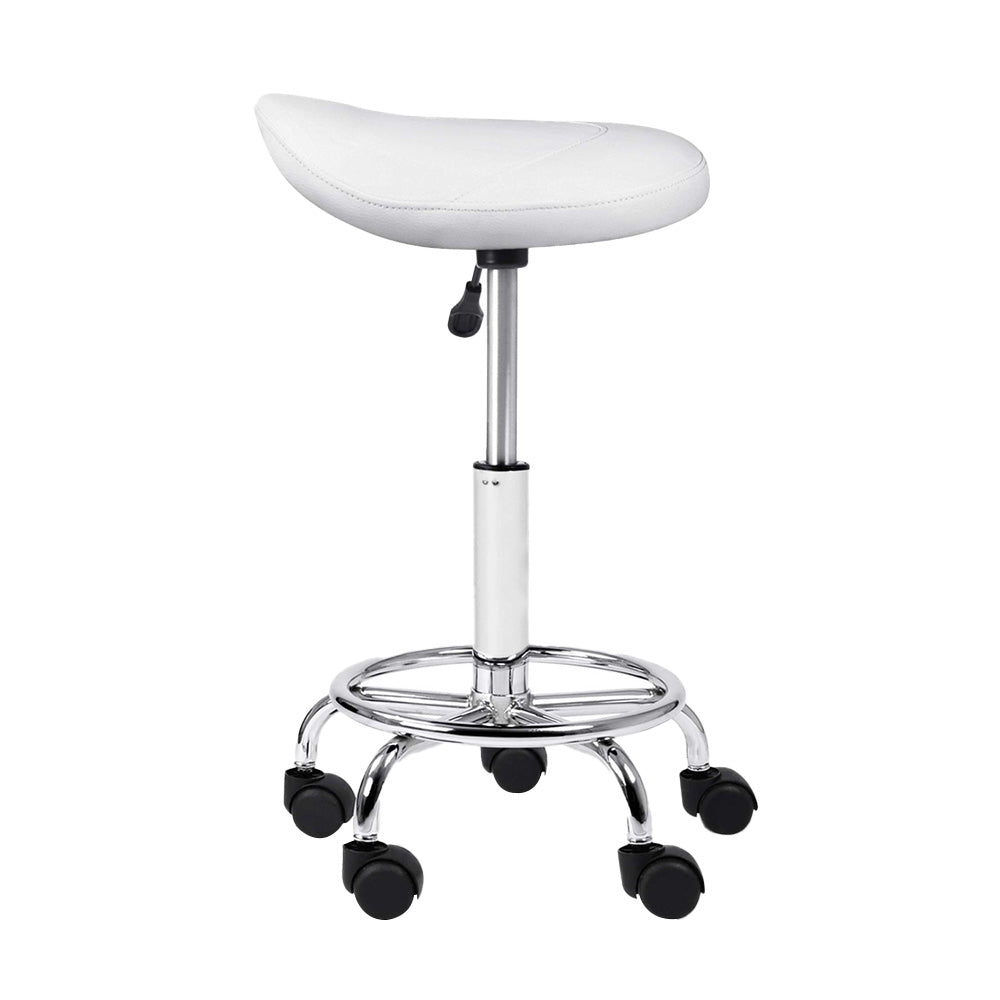 Artiss Saddle Salon Stool White PU Swivel Barber Hair Dress Chair Hydraulic Lift - AULASH