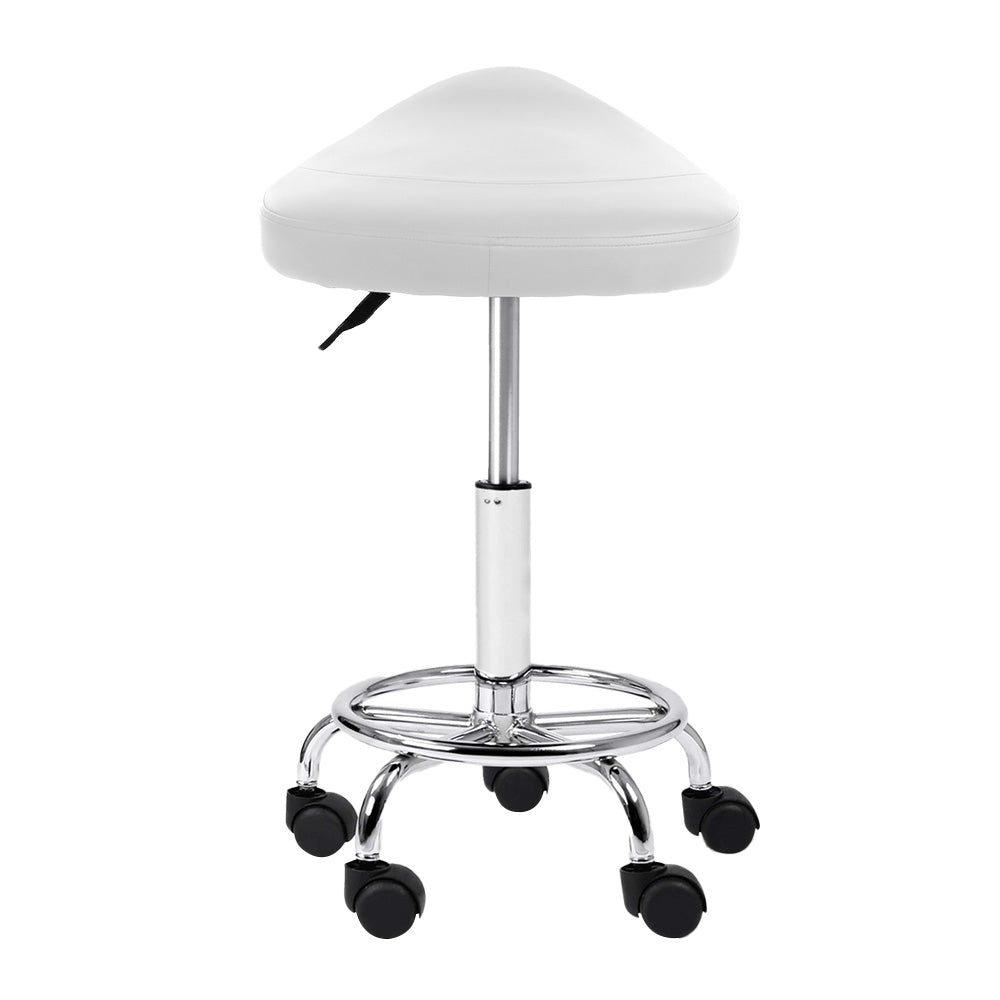 Artiss Saddle Salon Stool White PU Swivel Barber Hair Dress Chair Hydraulic Lift - AULASH