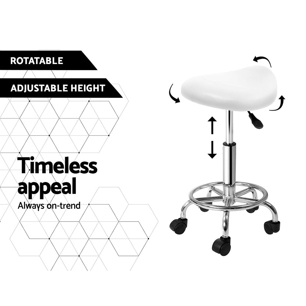 Artiss Saddle Salon Stool White PU Swivel Barber Hair Dress Chair Hydraulic Lift - AULASH