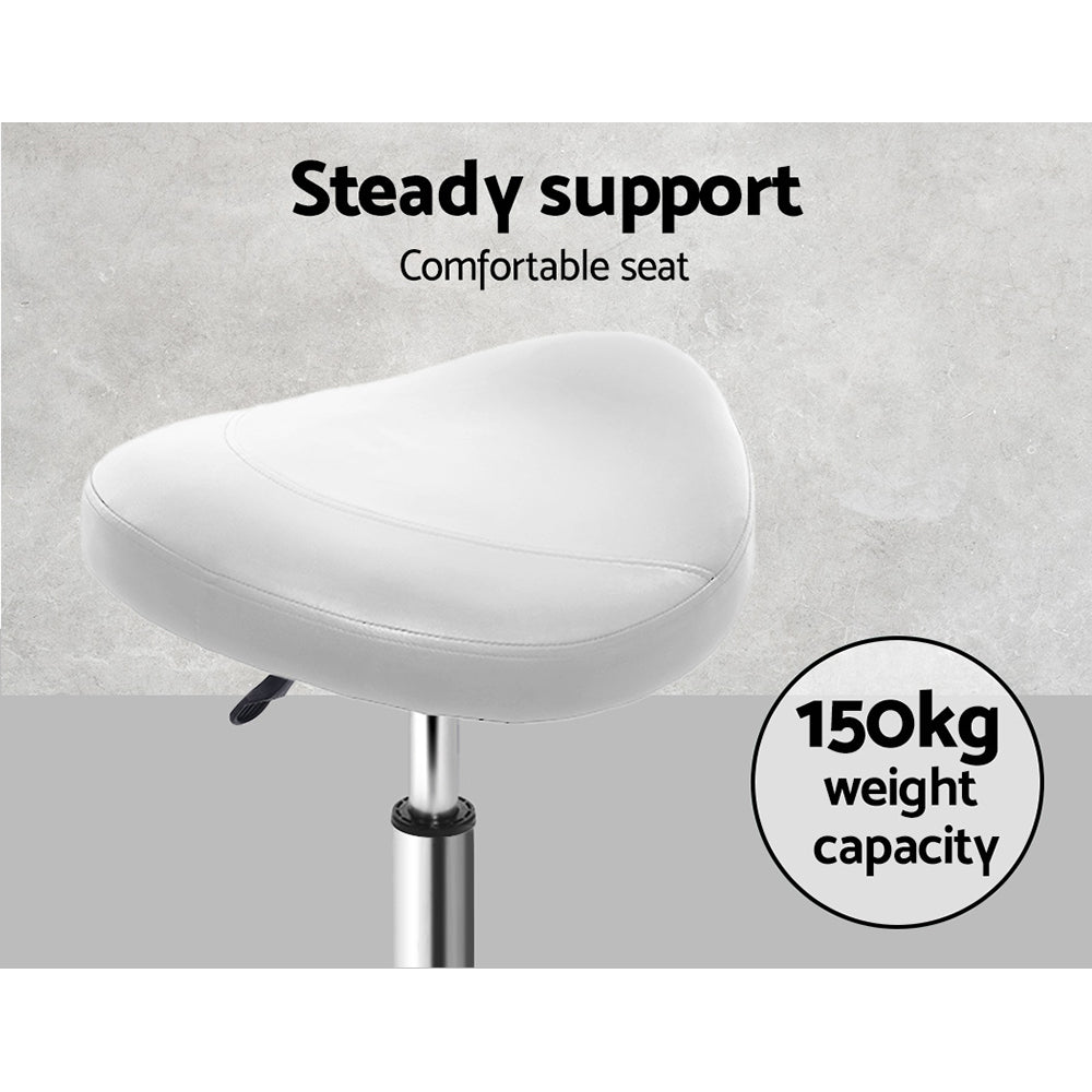 Artiss Saddle Salon Stool White PU Swivel Barber Hair Dress Chair Hydraulic Lift - AULASH