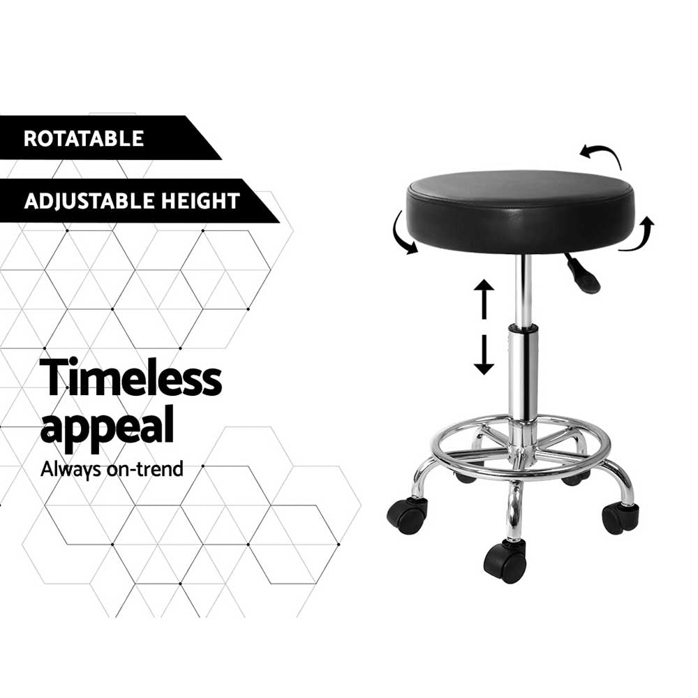 Artiss Round Salon Stool Black PU Swivel Barber Hair Dress Chair Hydraulic Lift - AULASH