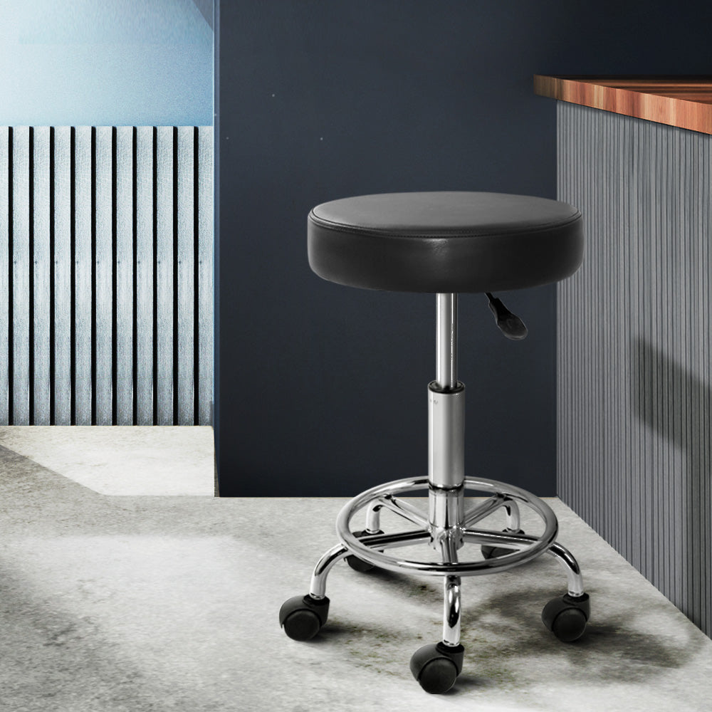 Artiss Round Salon Stool Black PU Swivel Barber Hair Dress Chair Hydraulic Lift - AULASH