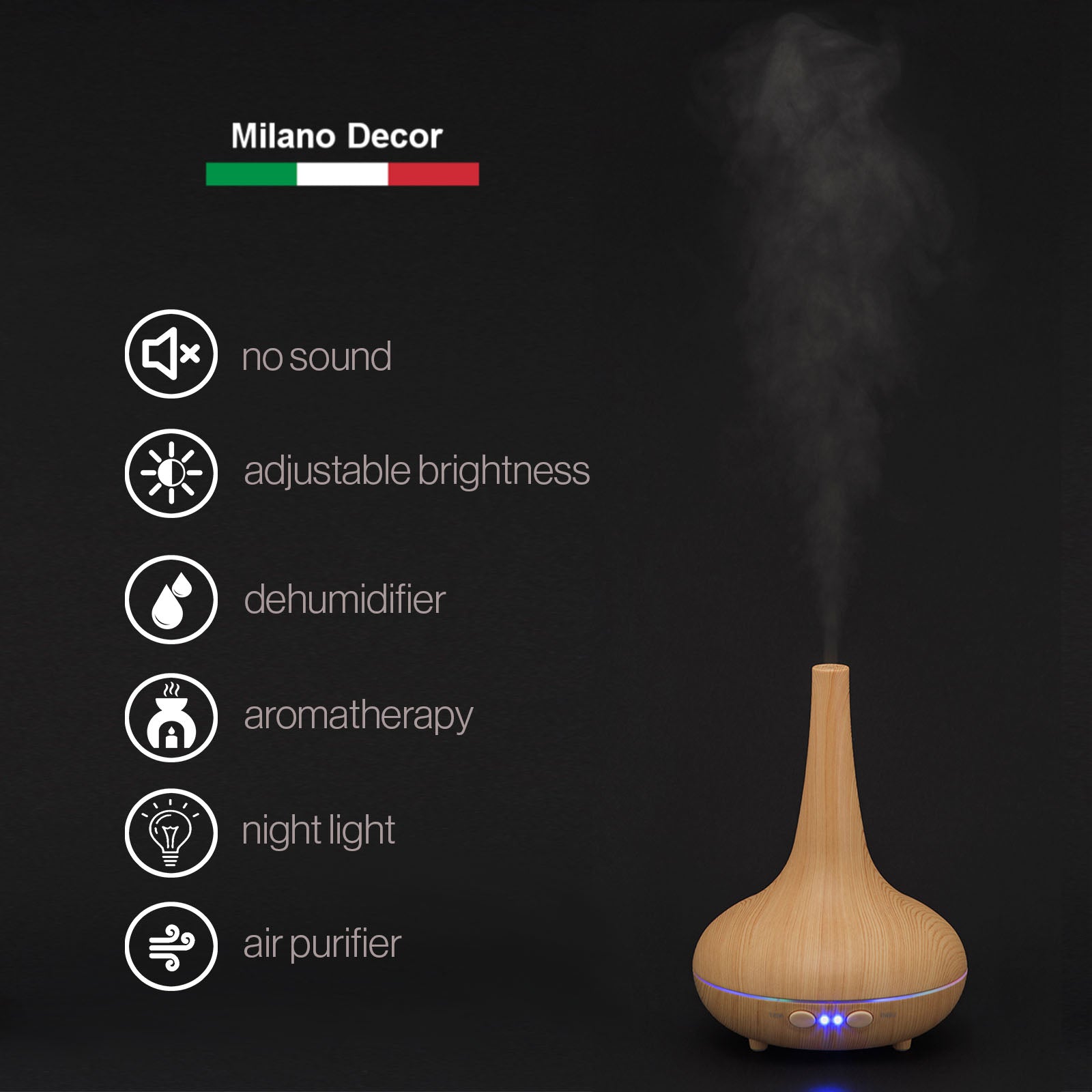 Essential Oil Diffuser Ultrasonic Humidifier Aromatherapy LED Light 200ML 3 Oils Wood Grain 15 x 20cm - AULASH