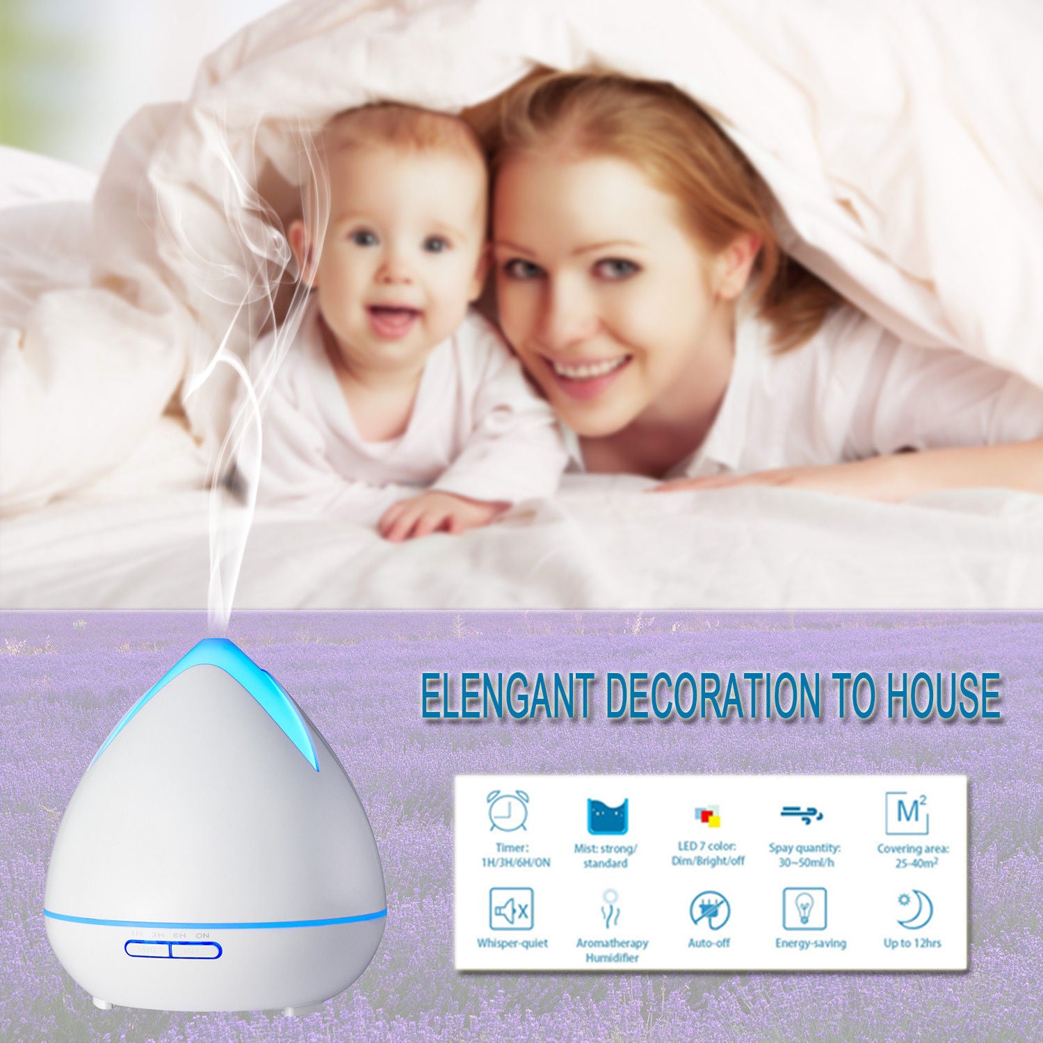 Essential Oils Ultrasonic Aromatherapy Diffuser Air Humidifier Purify 400ML White - AULASH
