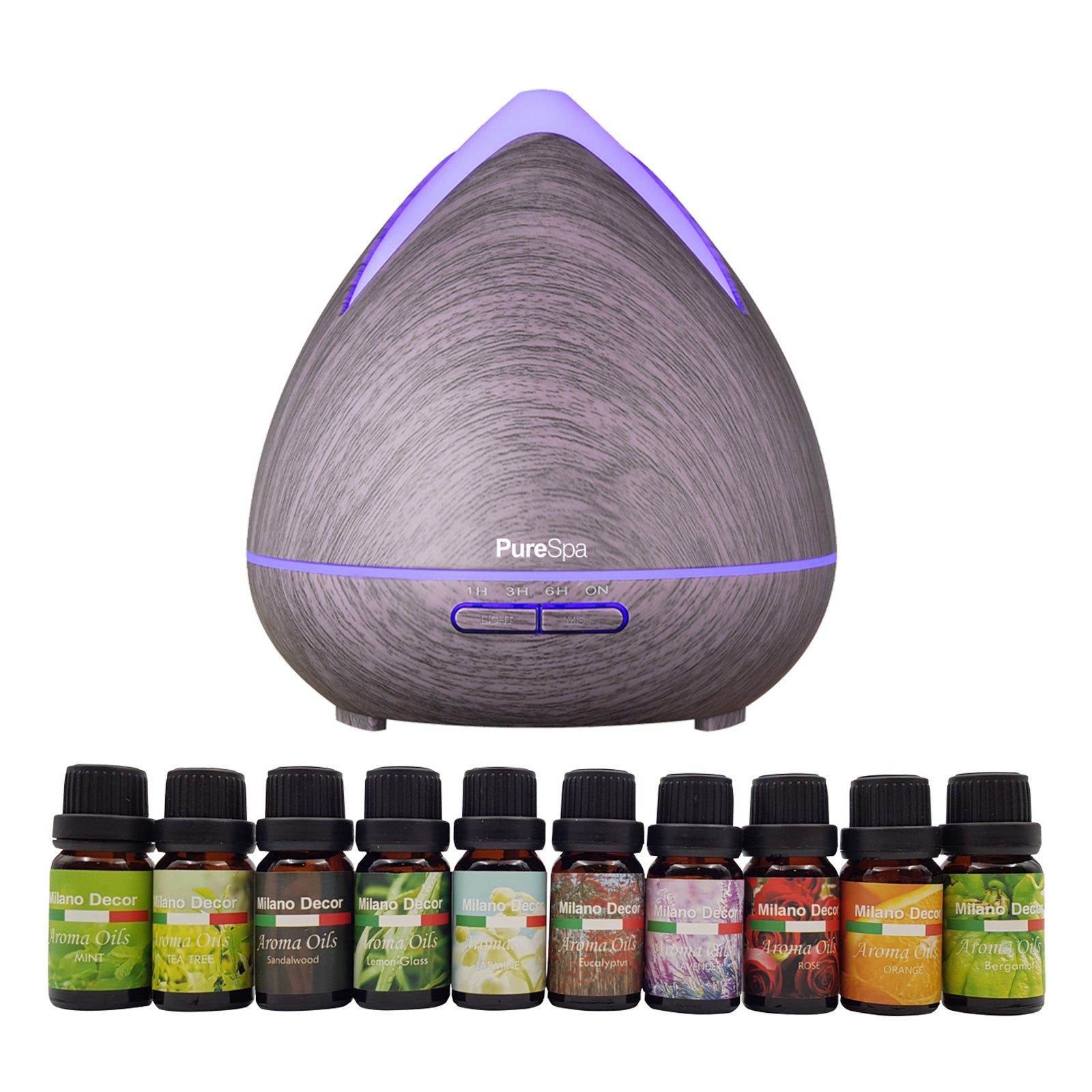 Purespa Diffuser Set With 10 Pack Oils Humidifier Aromatherapy Violet - AULASH