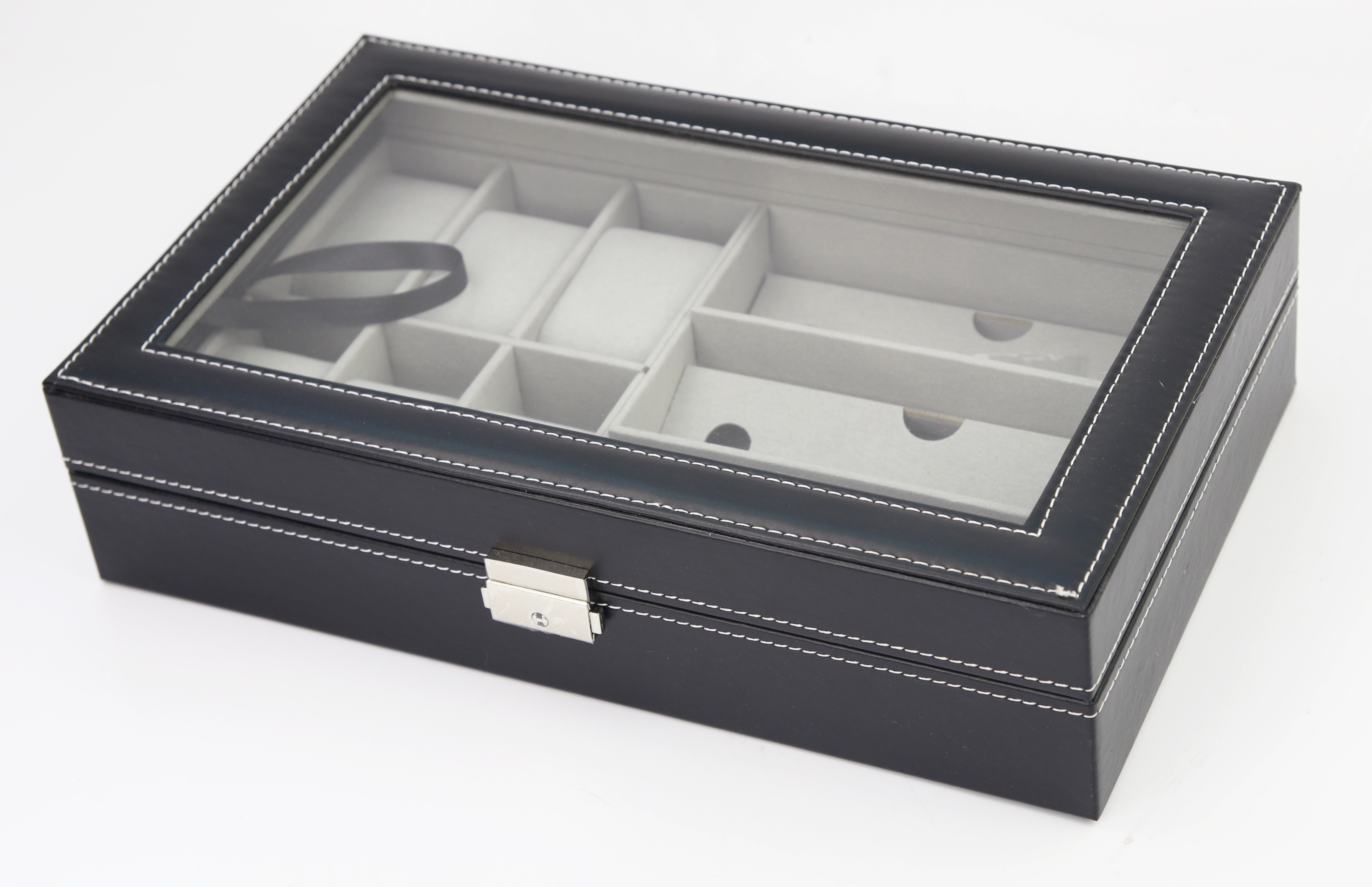 6+3 Grid Watch Sunglass Eyeglasses Display Box Case Storage Organizer PU Leather - AULASH