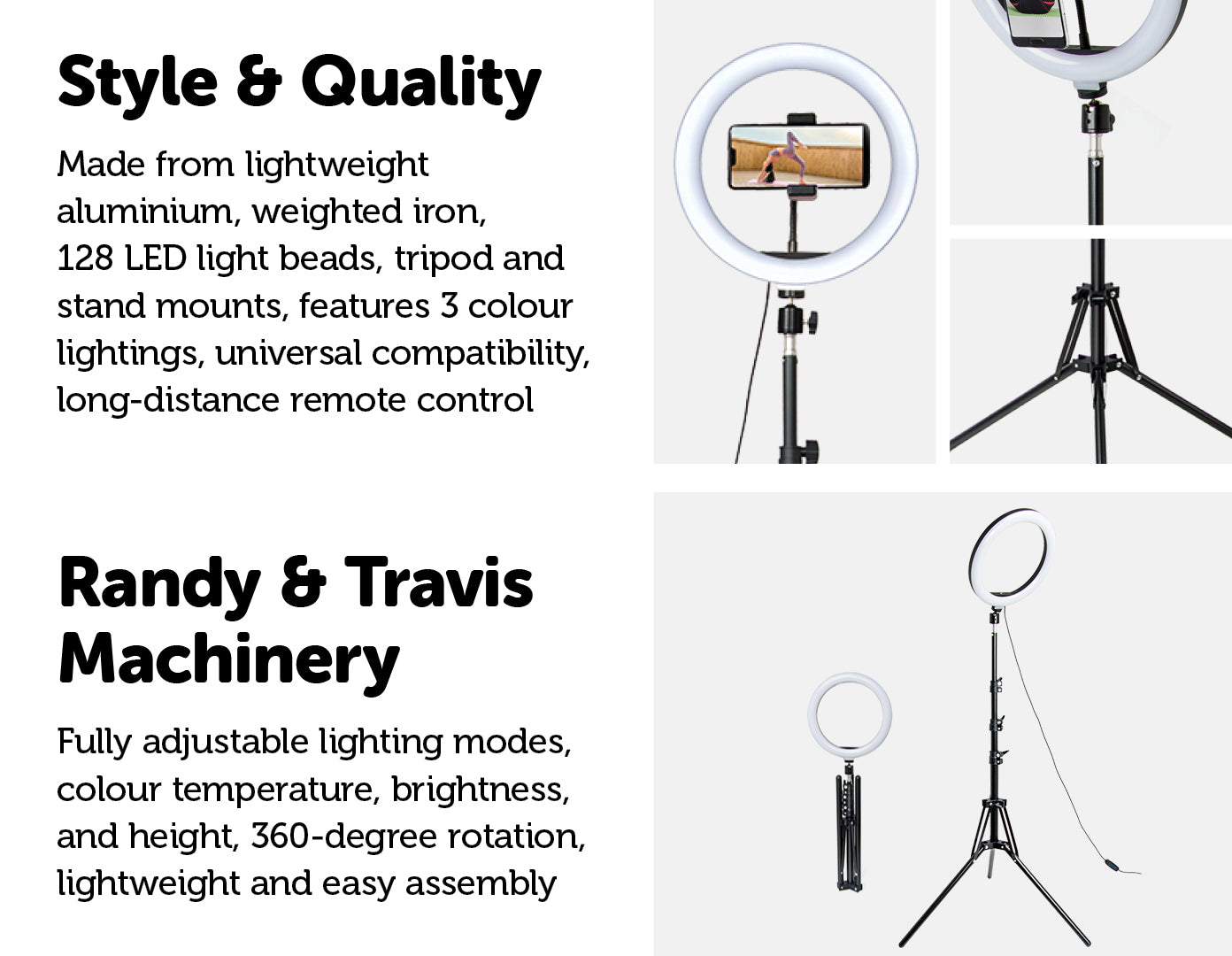 10" LED Selfie Ring Light with 1.6M Tripod Stand Phone Holder Photo Live Makeup - AULASH