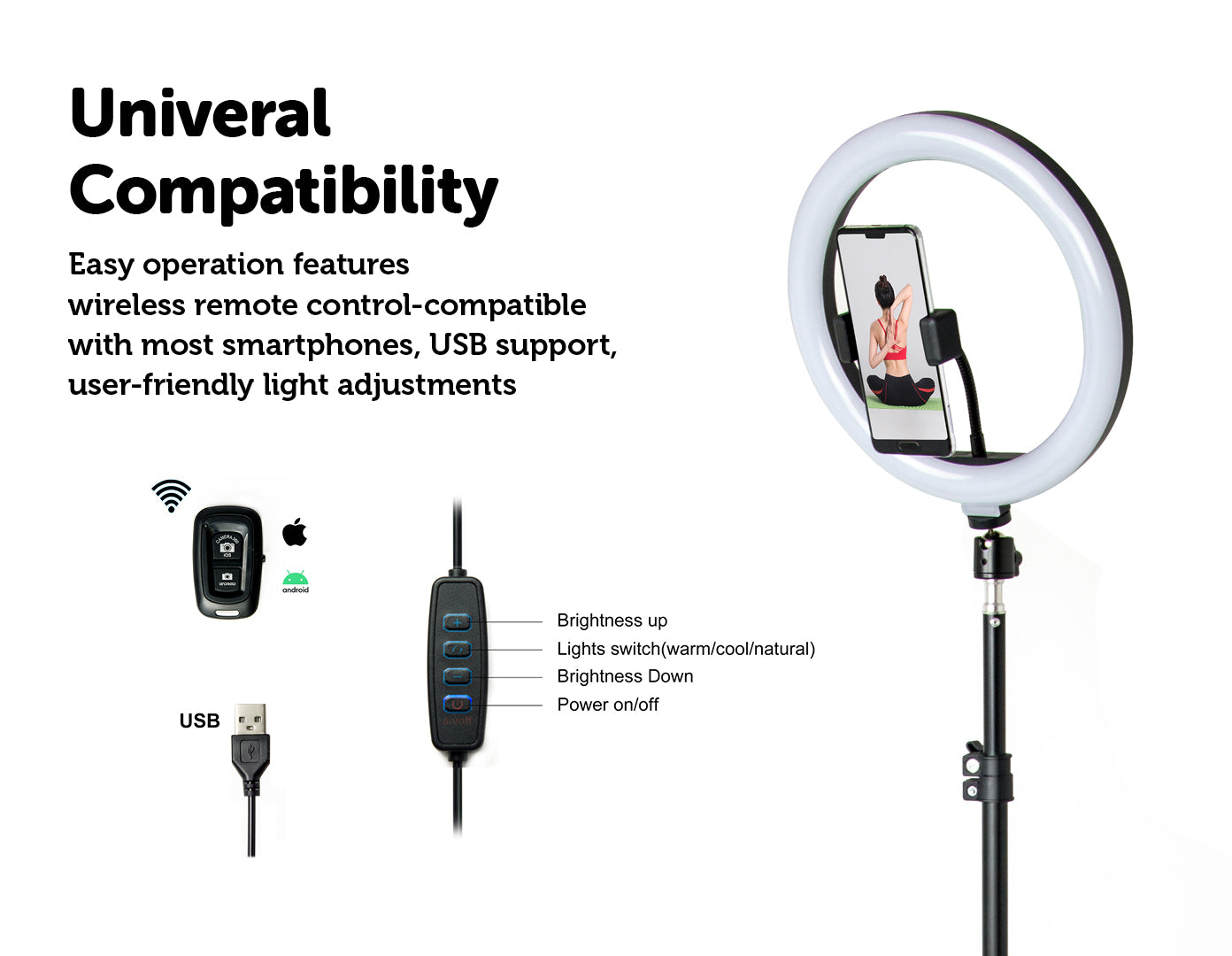 10" LED Selfie Ring Light with 1.6M Tripod Stand Phone Holder Photo Live Makeup - AULASH